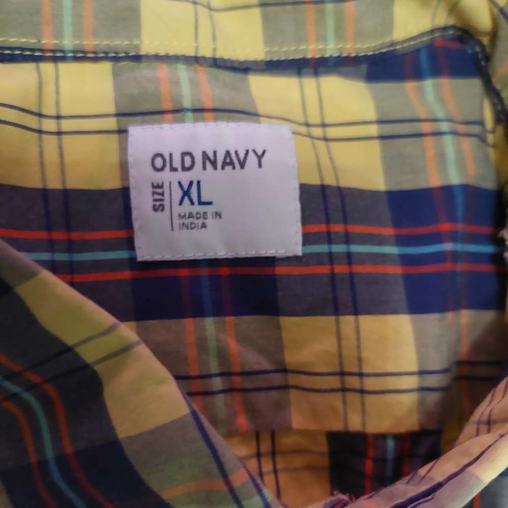 Old Navy Yellow and Blue Plaid Button-Down Shirt XL - Picture 3 of 3